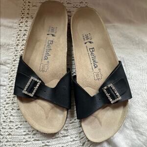 BETULA Birkenstock Natural Support Black Leather Sandals Rhinestones Size 10